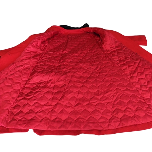 Vtg Freeway fashions Pea Coat Womens Red Wool Velvet Collar Embellished Waist 10 - Picture 8 of 10
